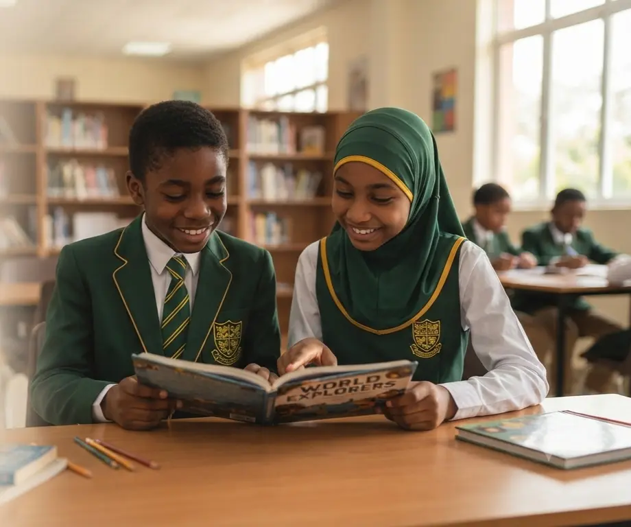 Students learning in a bright, modern classroom