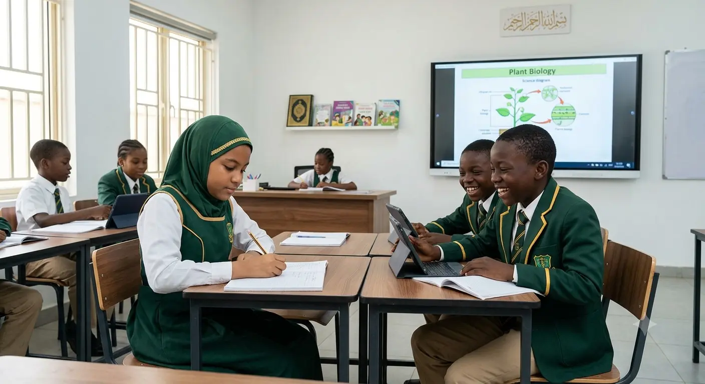 Muslim primary school children learning in class